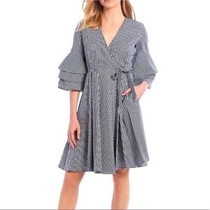 Calvin Klein • Gingham Bell Sleeve Wrap Dress